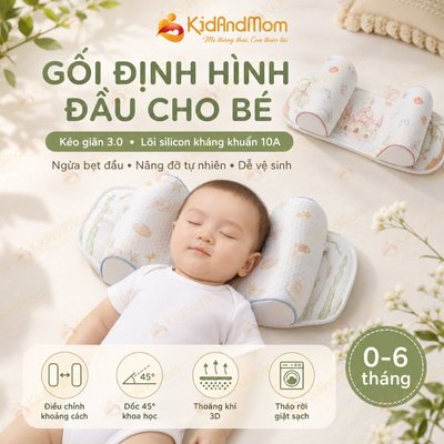 Gối định hình đầu cho bé KidAndMom chống bẹp đầu gối chặn đa năng vải cotton Organic cao cấp