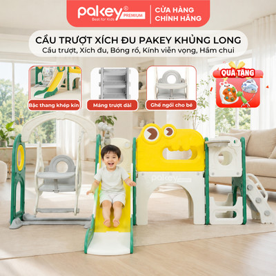 Cầu Trượt Liên Hoàn PAKEY Khủng Long, Tích Hợp Nhiều Trò Chơi, Bộ Cầu Trượt Lớn Cho Bé Yêu LH01