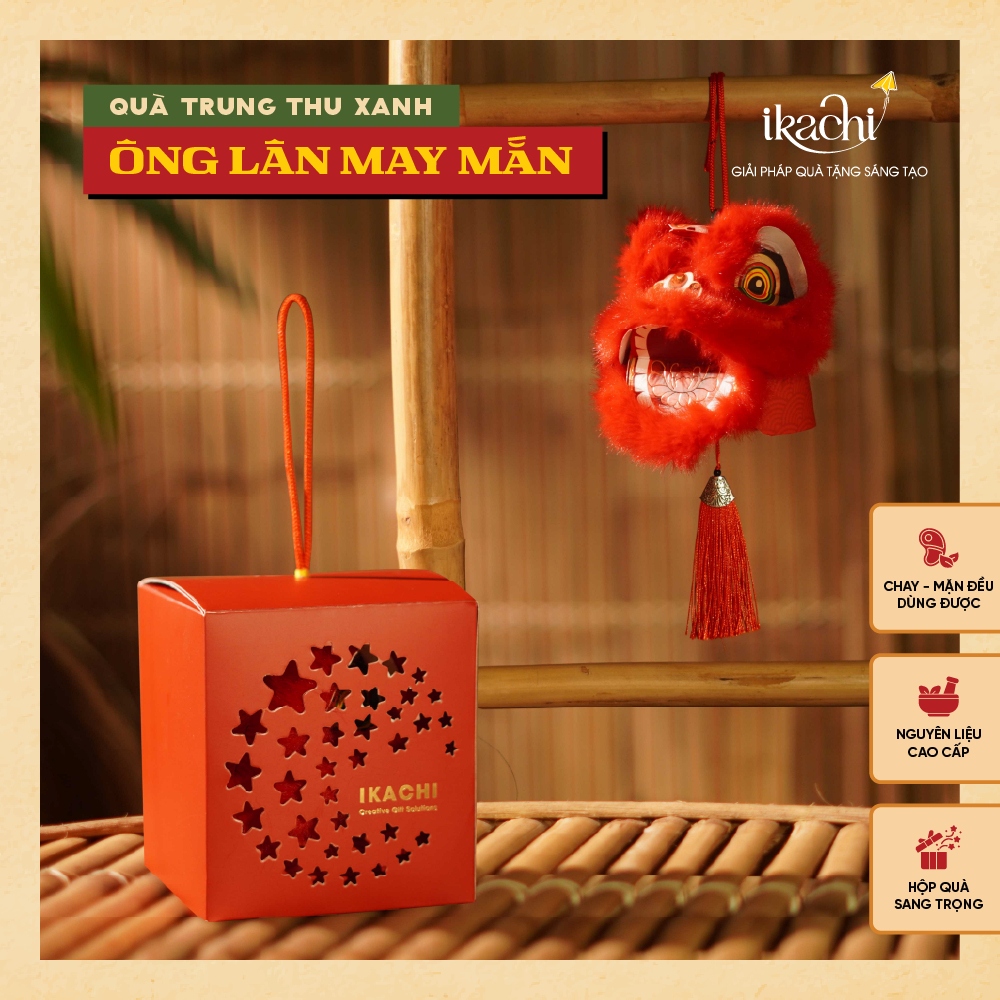 Hộp Quà Trung Thu IKACHI - Bộ Quà Lân May Mắn - Set hộp quà kèm đèn, dây treo và bánh trung thu 50g