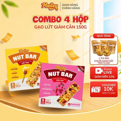 Combo 2 hộp thanh hạt dinh dưỡng Nut Bar vị mật ong/trái cây, hạt tự nhiên bổ sung năng lượng và tiện lợi | Mailey