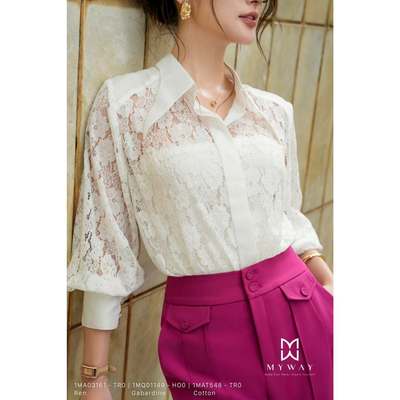 Áo Sơ Mi Ren Nữ MY WAY Tay Bồng Cách Điệu Sang Trọng 1ma03161