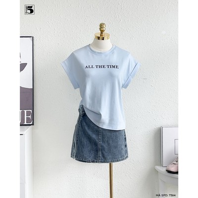 Áo thun ngắn tay Twentyfive dáng basic tay gập trẻ trung, điểm nhấn in chữ hiện đại 7384