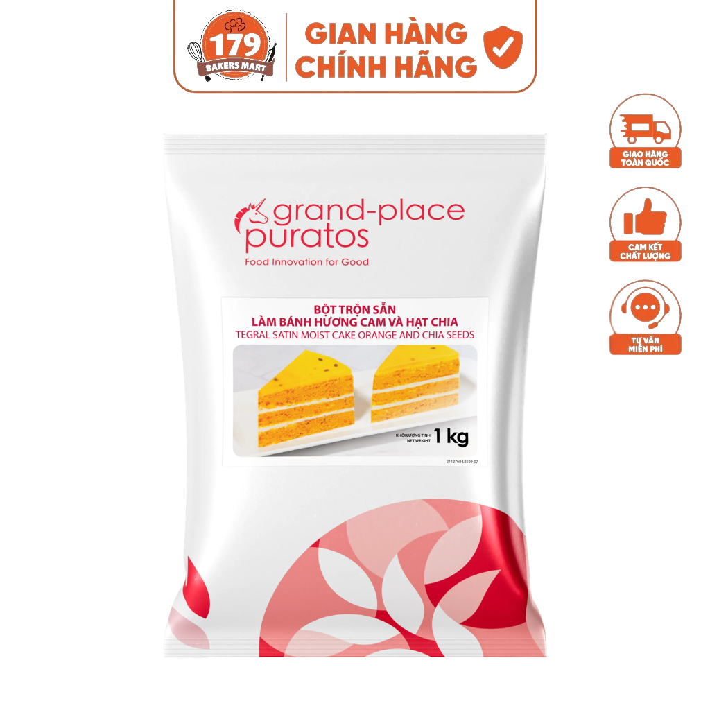 Bột Trộn Sẵn Bánh Cam & Hạt Chia Puratos Tegral Satin Moist Cake 1Kg – Bột Bánh Puratos Grand-Place