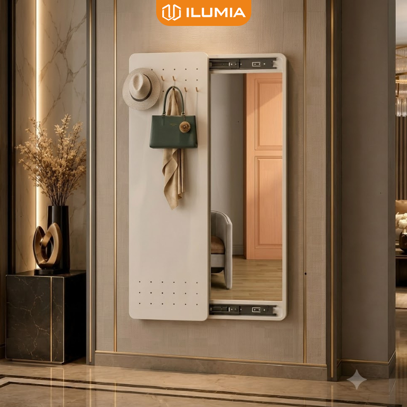 Gương Treo Tường Toàn Thân Có Móc Treo Đồ Phong Cách Minimalist Hàn Quốc thương hiệu ILUMIA - GP263