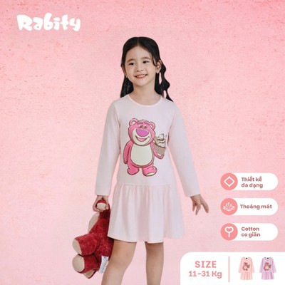  Đầm váy thun Gấu Dâu Lotso dài tay bé gái Rabity 551.001