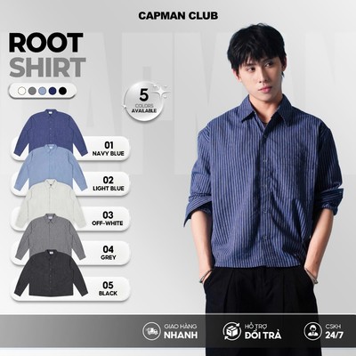 [BEST SELLER] Áo sơ mi nam kẻ sọc tay dài ROOT phom rộng Boxy CAPMAN CLUB, sơ mi mặc hè phong cách trẻ trung thoải mái