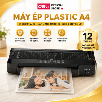 [KÈM QUÀ TẶNG] Máy Ép Nhiệt Plastic DELI Khổ Ép A4 Công Suất 330W - Máy Ép Nhiệt Nhựa Nhỏ Gọn