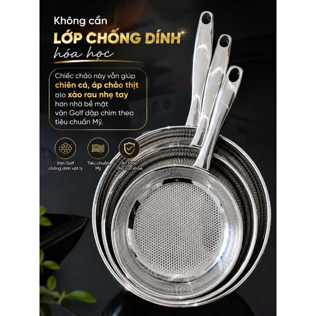 🍳 CHẢO CẠN VÂN GOLF OYATTON INOX 316 – CHẢO CHIÊN XÀO ÁP CHẢO CAO CẤP