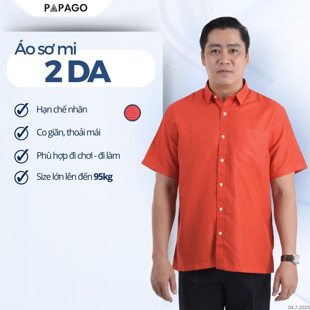 [DEAL SỐC] Áo Sơ Mi Nam Trung Niên Tay Ngắn Lai Ngang Màu Đỏ Họa Tiết Nhí PAPAGO - P23SNHT007