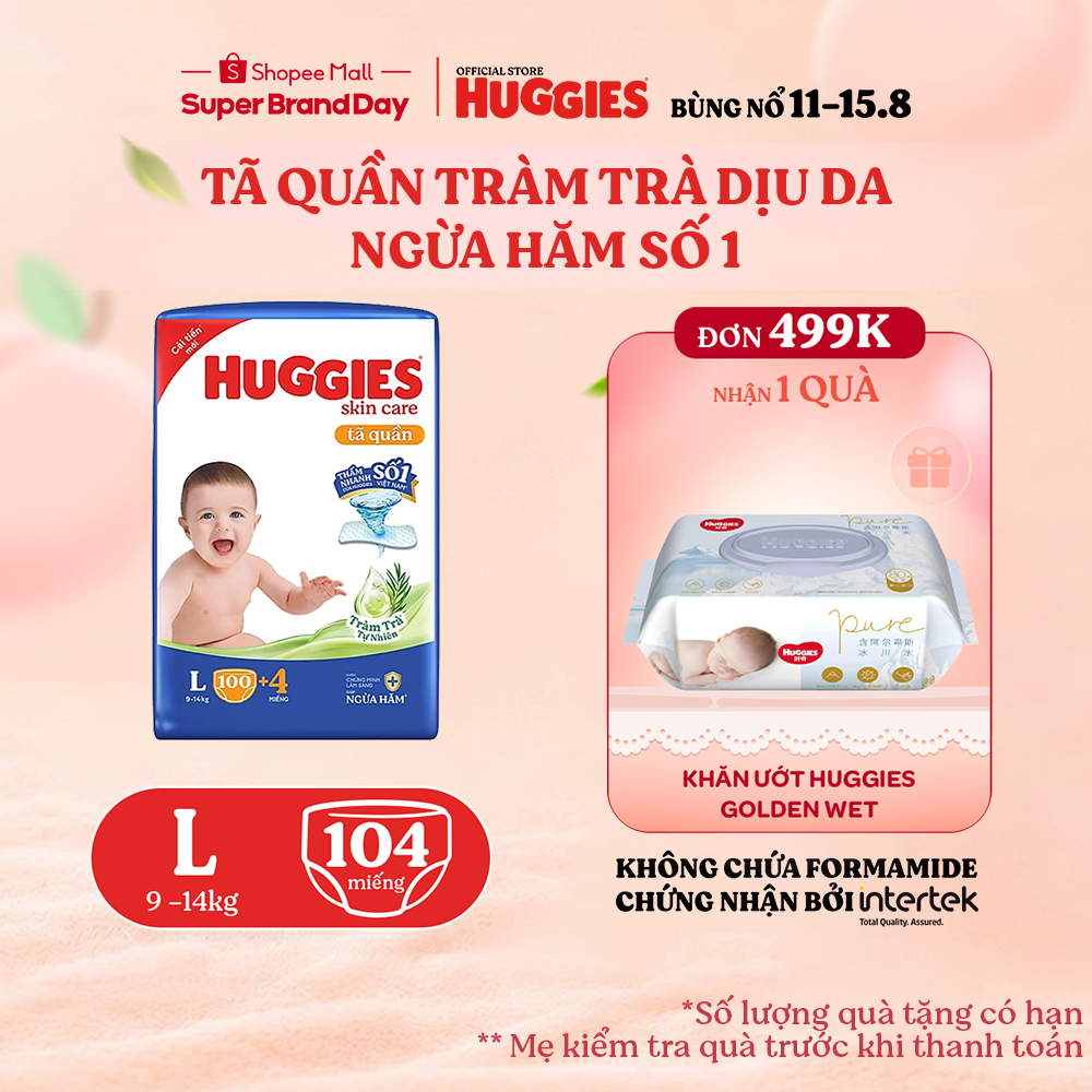 Tã quần Huggies Skincare Mega Jumbo M102+4/L100+4/XL84+4/XXL76+4