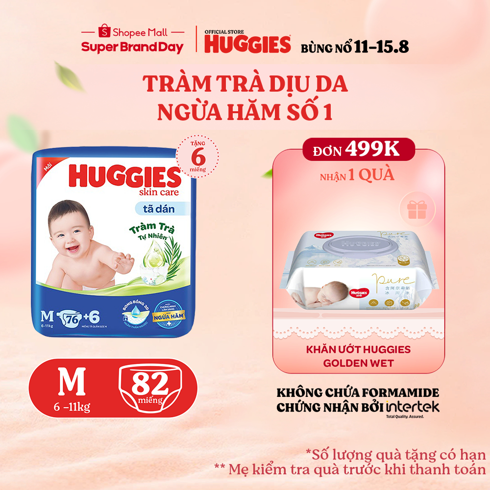 Tã dán Huggies Skincare Super Jumbo M82/ L68/ XL60/ XXL54