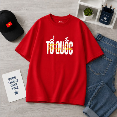 Áo thun Việt Nam đu concert Tổ Quốc Trong Tim, in cờ đỏ sao vàng size từ 40kg-81kg, Áo phông Loza NA03-G0416