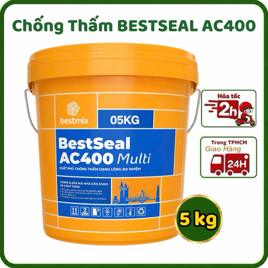 Chống Thấm  BESTSEAL AC400 Màu Xám ( Thùng  5Kg )chuyên dùng chống Thấm ,quét trực tiếp ,sàn sân thư