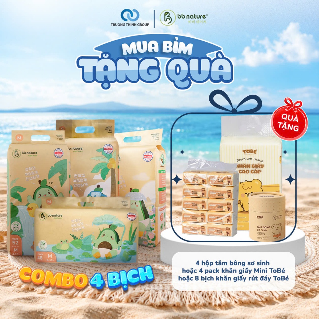 [BB NATURE CARE PLUS] COMBO 4 Bịch Tã - Bỉm Cải Tiến Vượt Trội BB Nature Care Plus