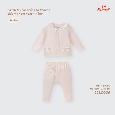 Bộ dài tay cúc thẳng La Pomme giấc mơ ngọt ngào - Sợi Petit Soyeu thoáng mát - Bé gái - NB - 6M
