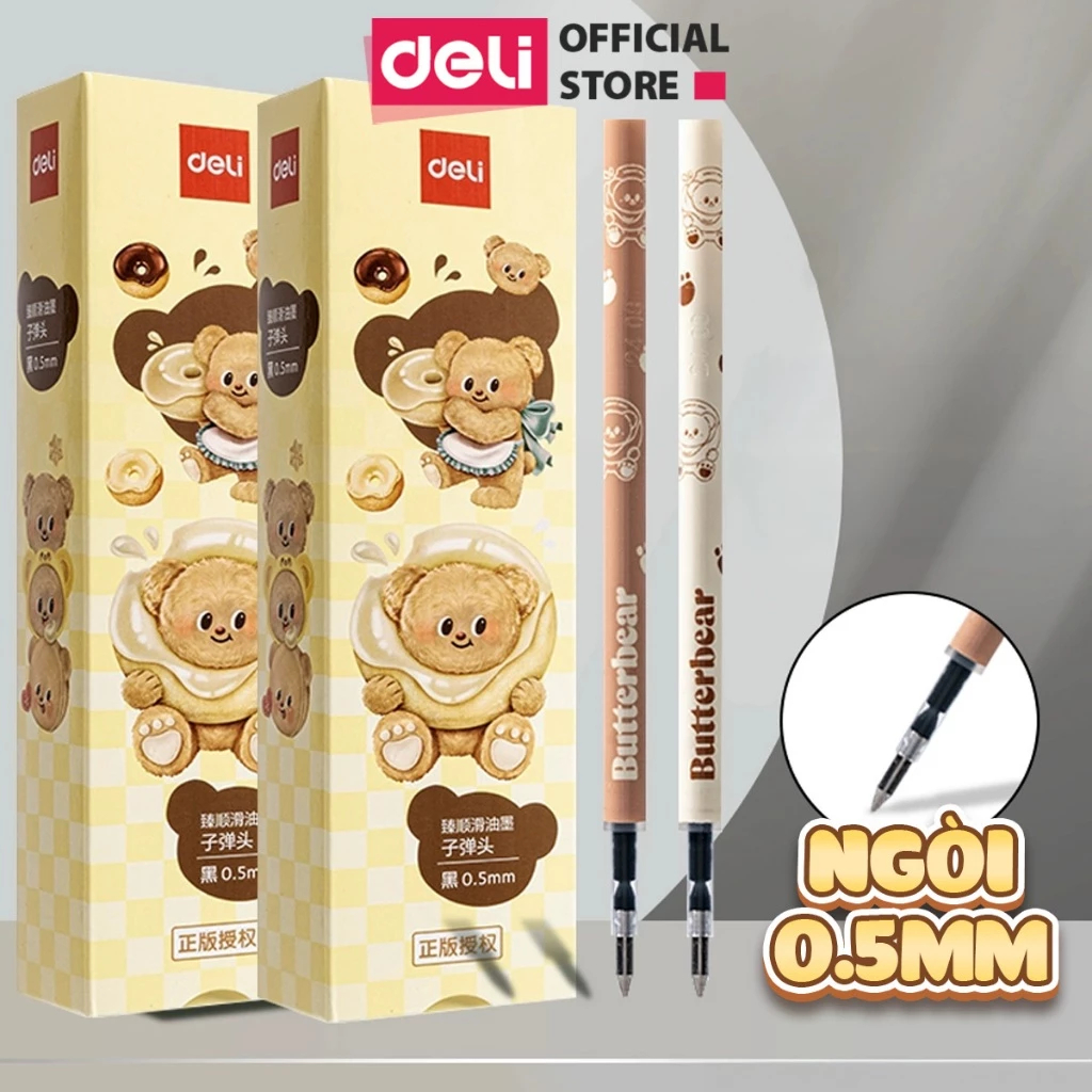 Combo 5 10 20 Ruột Bút Gel Cute Butter Bear Gấu Bơ Deli Mực Đen Ngòi 0.5mm Thay A575 A057B Bút Gel B