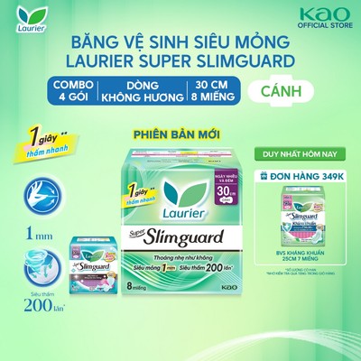 Combo 4 gói BVS Laurier siêu mỏng bảo vệ 1mm 30cm 8 miếng