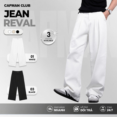 [BEST SELLER] Quần jeans dài nam REVAL ống rộng xếp ly CAPMAN CLUB, quần dài nam denim thoải mái dễ mặc hàng ngày