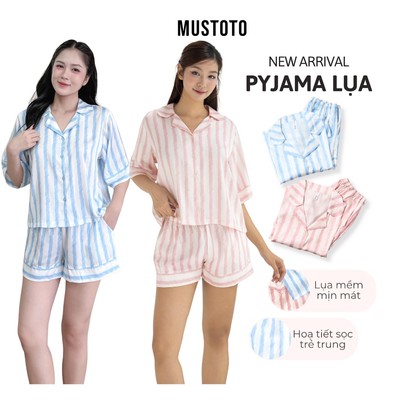 Mustoto Đồ Mặc Nhà Đồ Ngủ Pyjama Lụa Mustoto Sọc Ngắn Cao Cấp (MB57)