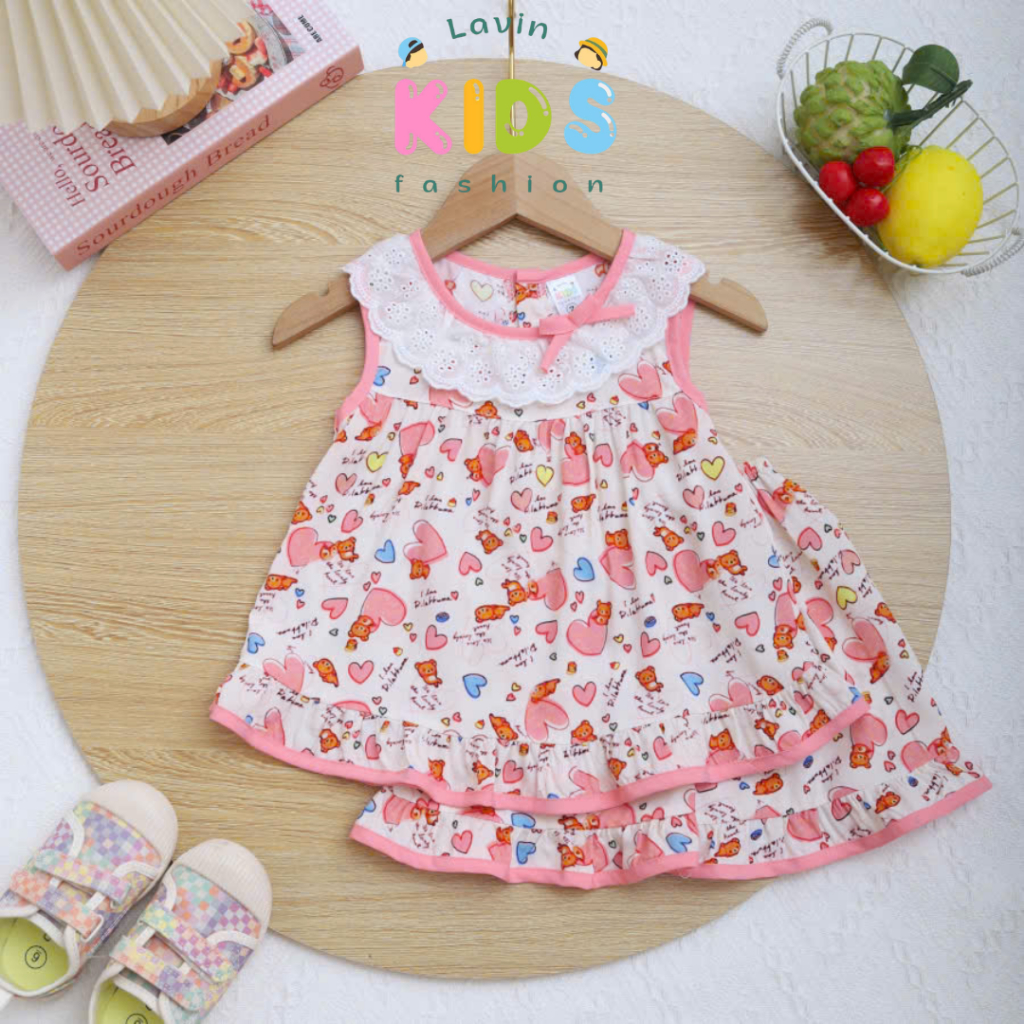 Bộ tole lanh sát nách cổ ren cho bé gái size 7-18kg- Lavin kids