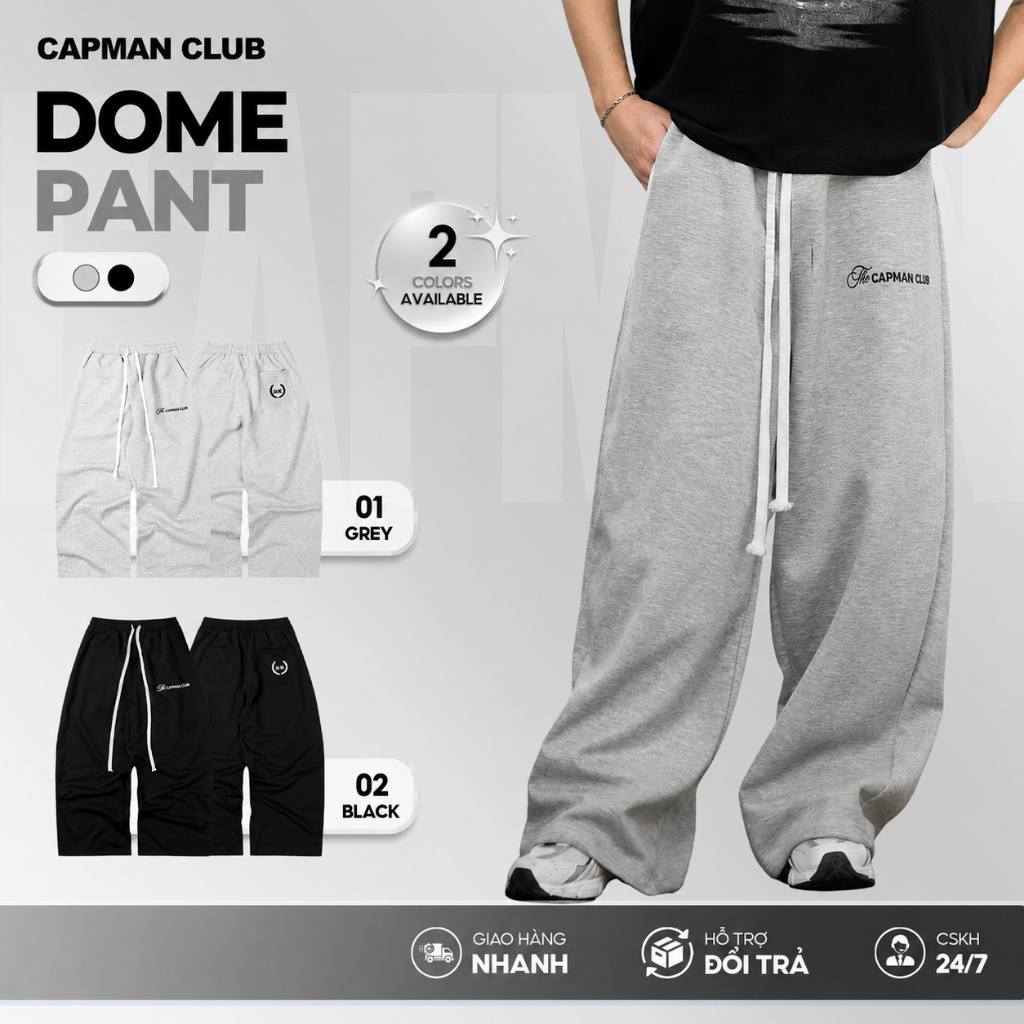 Quần nỉ ống rộng nam nữ DOME chất nỉ 2 da CAPMAN CLUB, phom rộng unisex dễ mặc dễ phối đồ