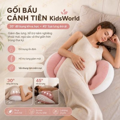 Gối bà bầu cánh tiên vải nhung KidAndMom tặng gối phụ giúp giảm đau lưng giúp mẹ bầu ngủ ngon hơn