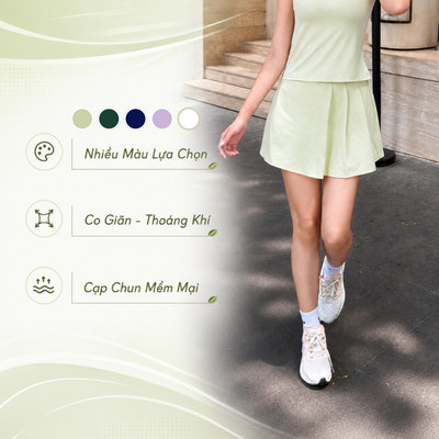 Chân Váy Nữ Chữ A Xếp Ly LV26S04F717, Chân Váy 2 Lớp Chơi Thể Thao Tennis, Pickle Ball