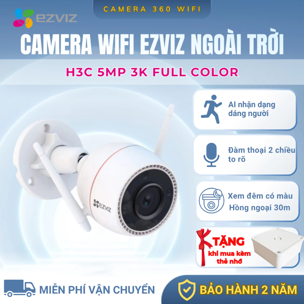 Camera Wifi Ezviz H3C 5MP 3K Full Color, Đàm Thoại 2 Chiều, Cảnh Báo Bằng Còi Và Đèn, Chống Nước IP6