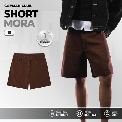 Quần short nam jean MORA màu nâu socola CAPMAN CLUB, phom rộng trên gối trẻ trung, thoải mái