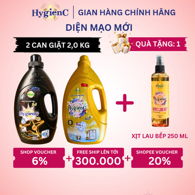[SVIP] Combo 2 Can Nước Giặt Đậm Đặc HygienC Plus 2.0 Kg/Can (6 Mùi Hương Lựa Chọn)