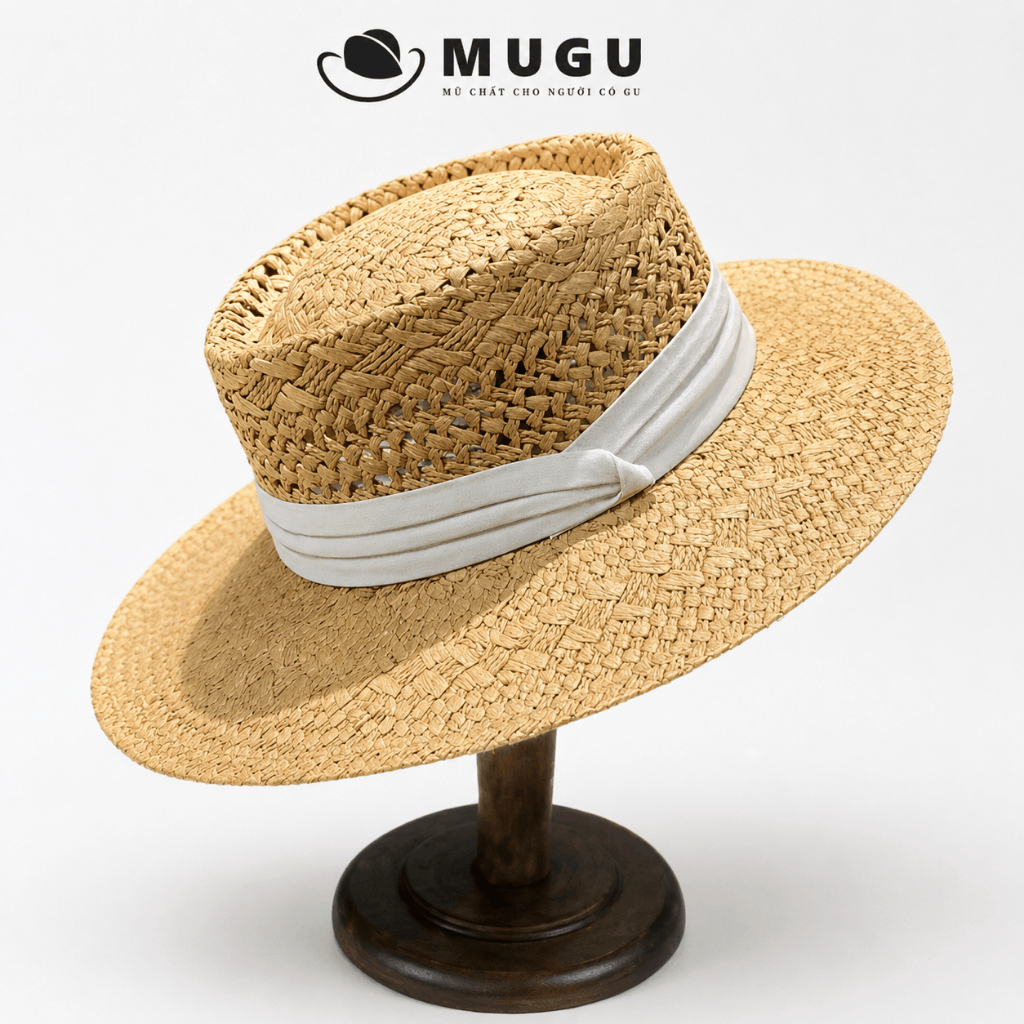 Mũ Cói Nữ Gaucho Loại 1 MC48 - MC38 Thoải Mái - Nón Cói Rộng Vành 8CM Thoáng Mát Chống Nắng | MUGU