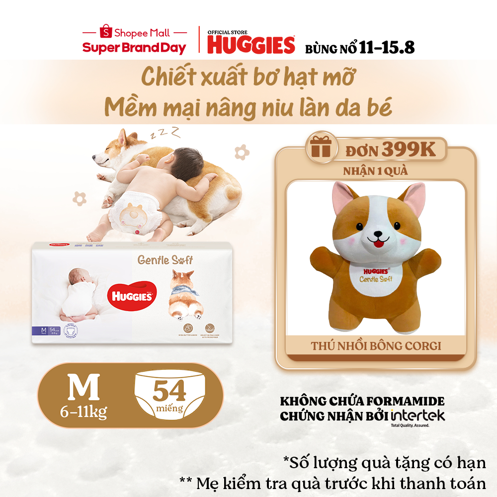 Tã quần Huggies Gentle Soft - Corgi M54/L40/XL34/XXL22 miếng êm mềm chiết xuất bơ hạt mỡ