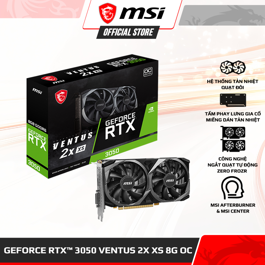 VGA - Card màn hình MSI GeForce RTX™ 3050 VENTUS 2X XS 8G OC - 8GB GDDR6, 1807 MHz, 2560 Cores