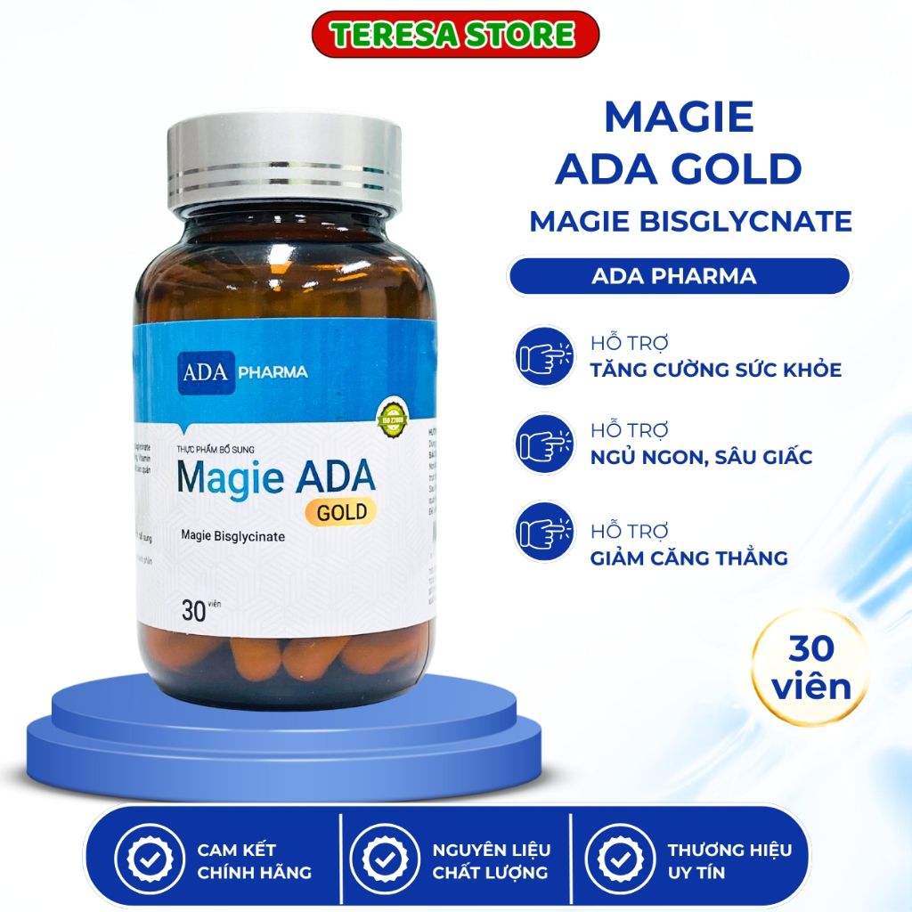 MAGIE ADA GOLD 2IN1 Magie Bisglycinate, Giúp Ngủ Ngon, Giảm Căng Thẳng Hộp 30 viên