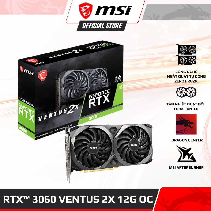 VGA - Card màn hình MSI GeForce RTX™ 3060 VENTUS 2X 12G OC - 12GB GDDR6, 1807 MHz, 3584 Cores