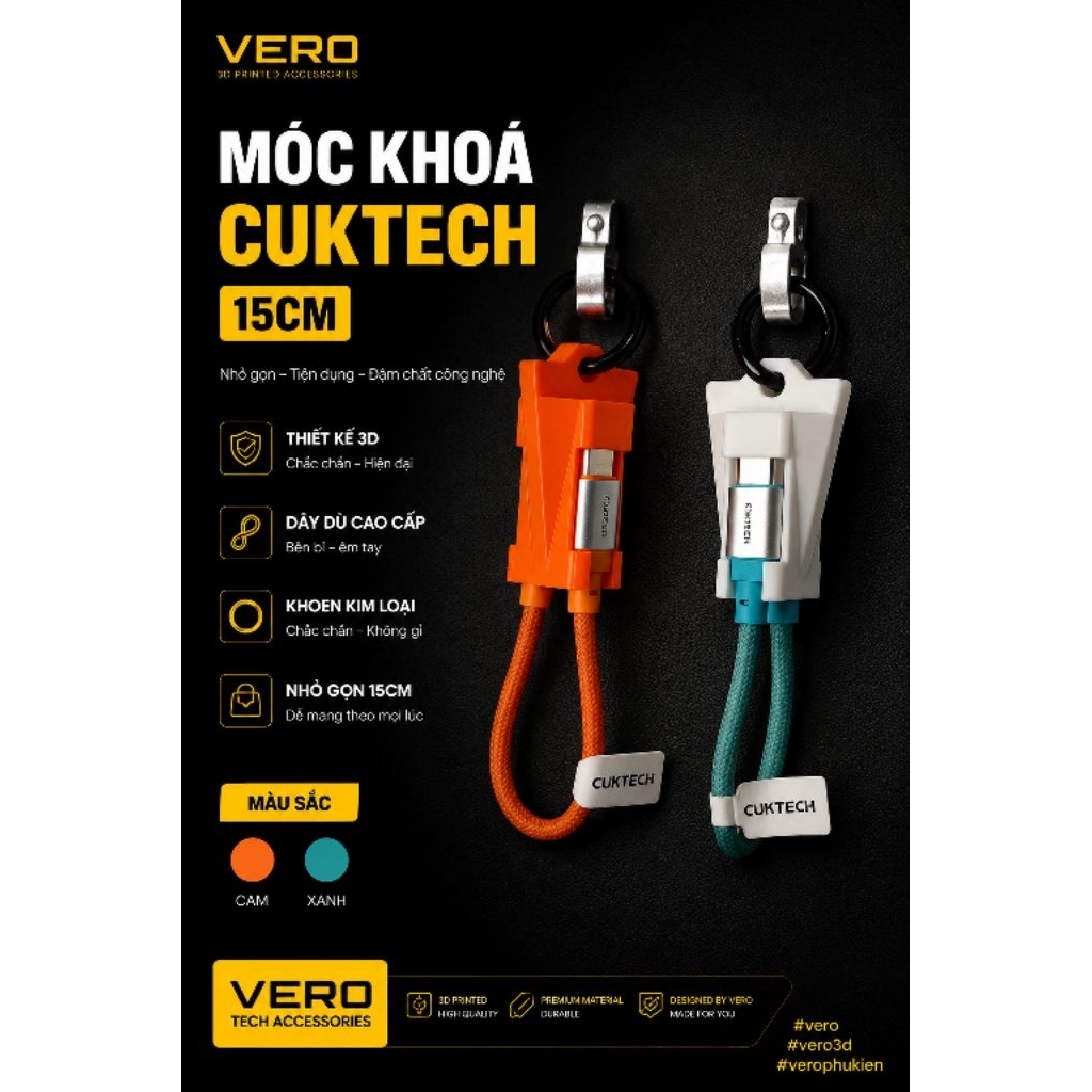 Móc khoá cáp sạc ngắn Cuktech 240W [Không Kèm Dây Sạc]