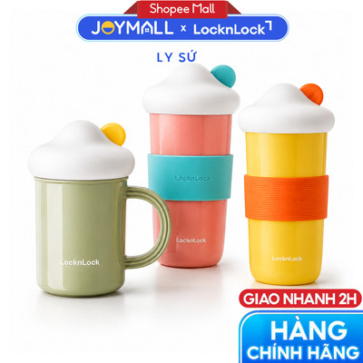 Ly sứ LocknLock có nắp kèm ống hút silicon SLB018 510ml, SLB019 420ml, hàng chính hãng - JoyMall