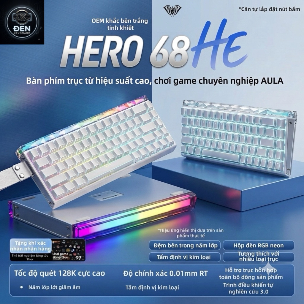 AULA | Bàn Phím Cơ Từ Tính AULA Hero 68HE - Có Dây, Hiệu Năng Cao, Rapid Trigger (RT), Chuyên Gaming