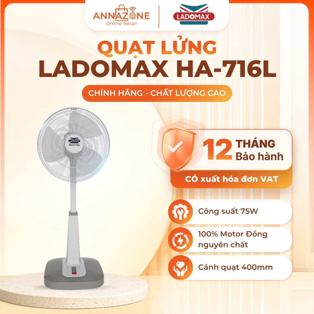 Quạt Lửng Bán Công Nghiệp LADOMAX HA-716L – Motor Lõi Đồng, Gió Mạnh, Bền Bỉ, Tiết Kiệm Điện