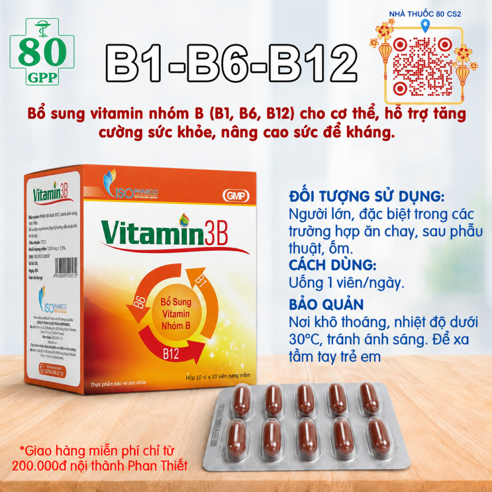 B1 B6 B12 - Bổ sung vitamin nhóm B (B1, B6, B12) cho cơ thể, hỗ trợ tăng cường sức khỏe nâng cao sức