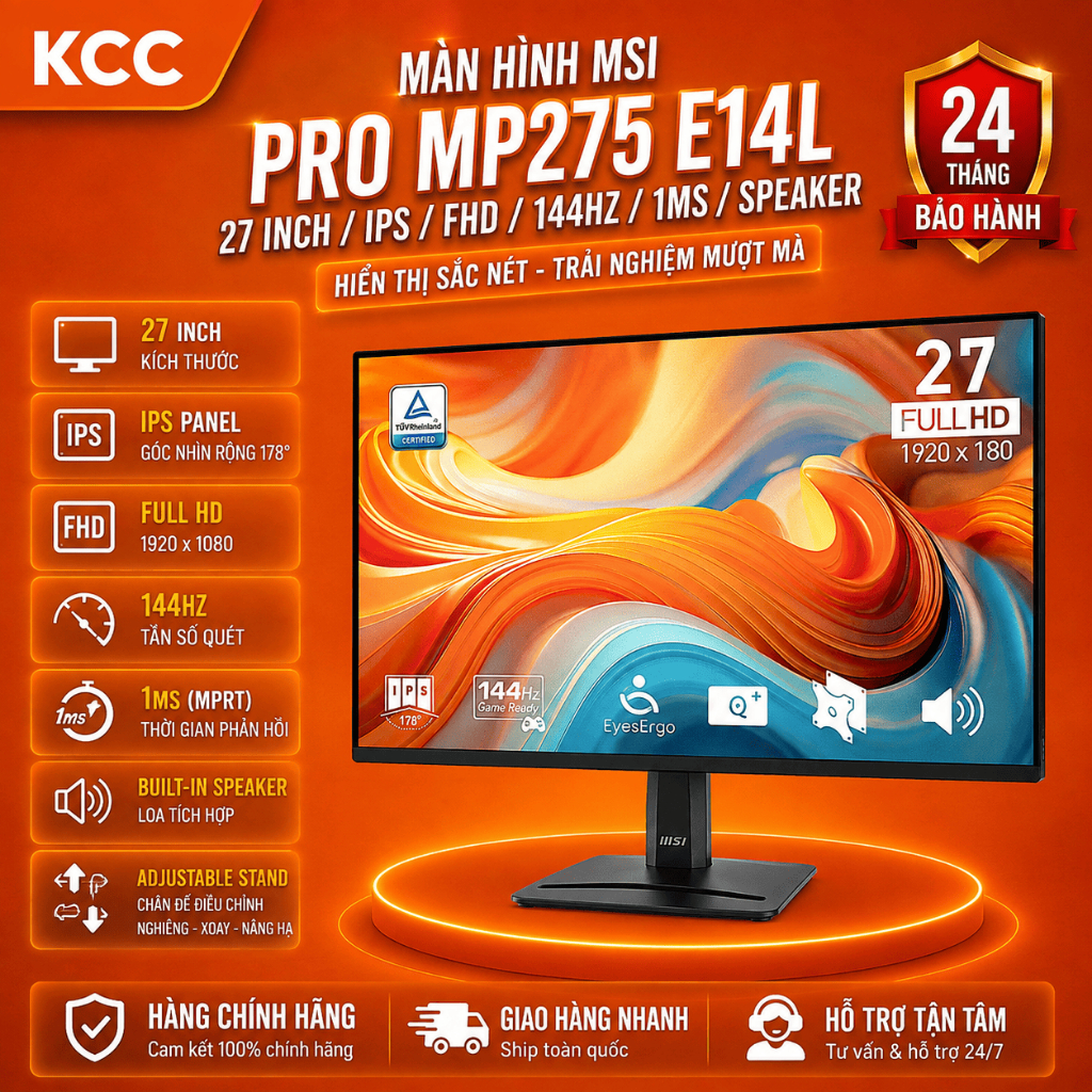 Màn Hình MSI PRO MP275 E14L 27 Inch IPS FHD 144Hz 1ms, FreeSync, Loa 2W x2, HDMI 2.0 | BH 24 Tháng