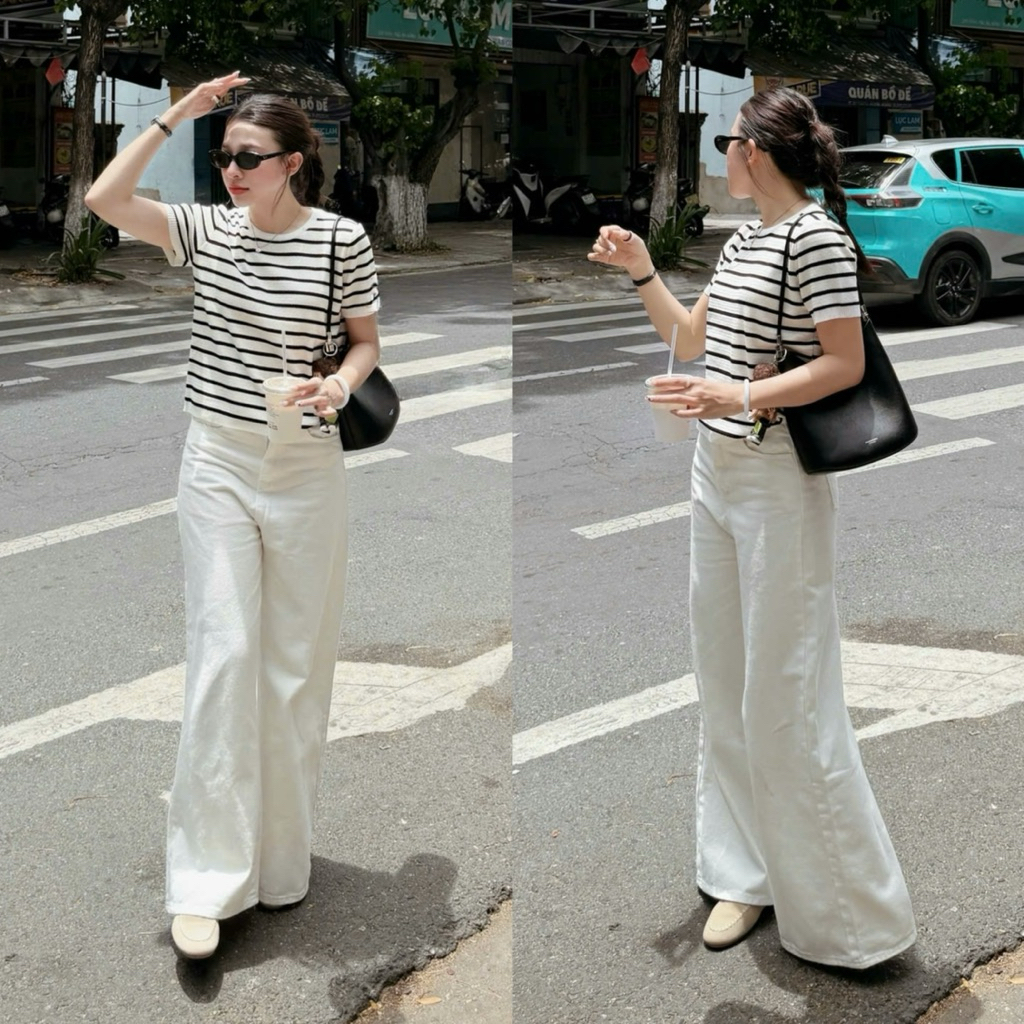 (ẢNH OLDSCHOOL) Quần jeans TRẮNG ỐNG LOE form rộng dài chùm phủ chân Q7767