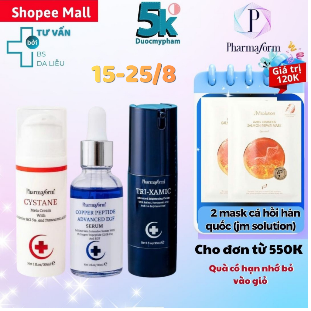 [COMBO]Hỗ trợ điều trị nám, giảm thâm mụn Pharmaform Cystane Mela Cream + Copper Peptide Advance Ser