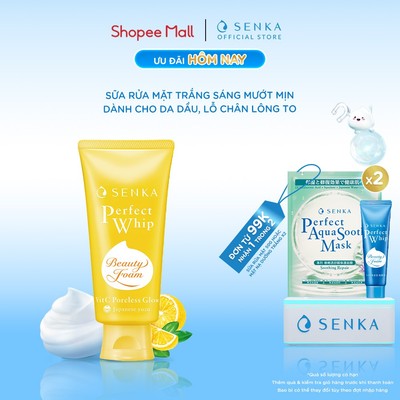 Sữa rửa mặt sáng mịn mờ thâm SENKA PERFECT WHIP vit c poreless glow 100g