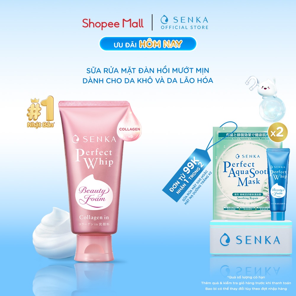 Sữa rửa mặt đàn hồi mướt mịn SENKA PERFECT WHIP collagen in 120g