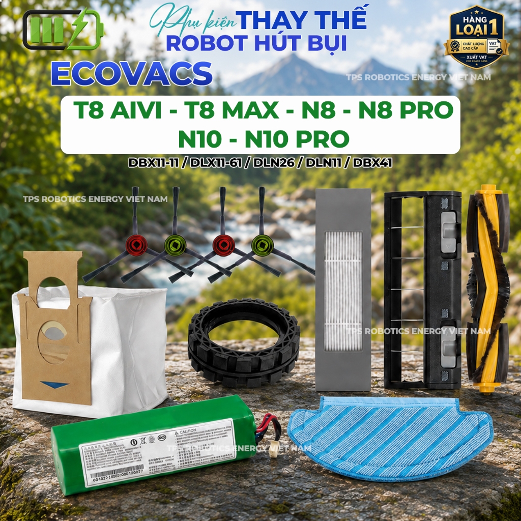 PHỤ KIỆN ROBOT HÚT BỤI ECOVACS T8 AIVI, T8 MAX, N8, N8 PRO, N10, N10 PRO - CHỔI, KHĂN LAU, TẤM LỌC, 