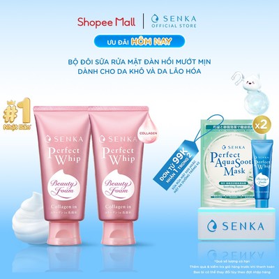 Bộ 02 sữa rửa mặt đàn hồi mướt mịn SENKA PERFECT WHIP collagen in 120g/chai