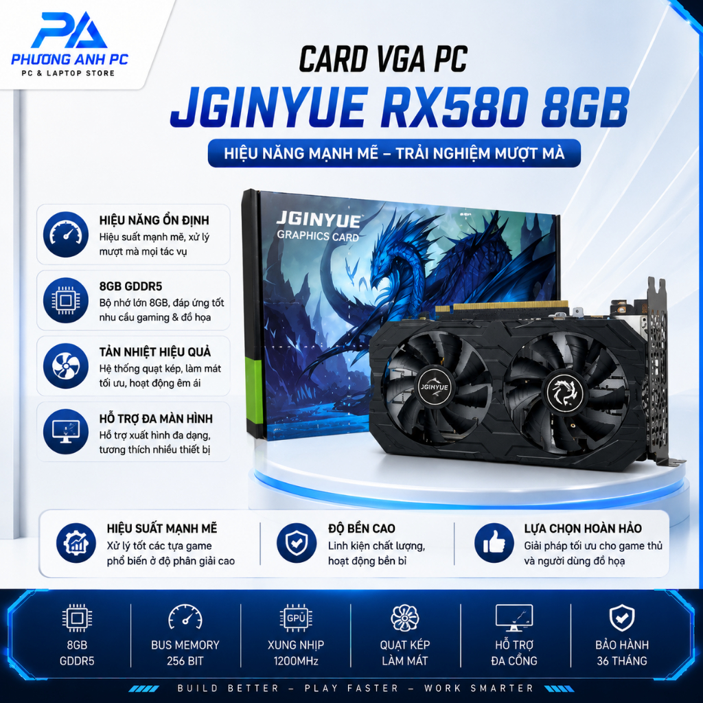 Card đồ họa VGA JGINYUE RX 580 - 8GD5, sản phẩm mới 100% - bảo hành 3 năm PhuonganhPC