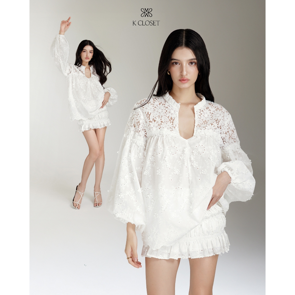Set sơ mi tay dài phối ren và chân váy ngắn, MIRAGE GLOW SET thời trang thiết kế  K Closet S1031S103