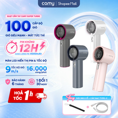 Quạt cầm tay tích điện Camy Super Turbo Fan, quạt mini 4000mAh 100 tốc độ gió bảo hành 6 tháng